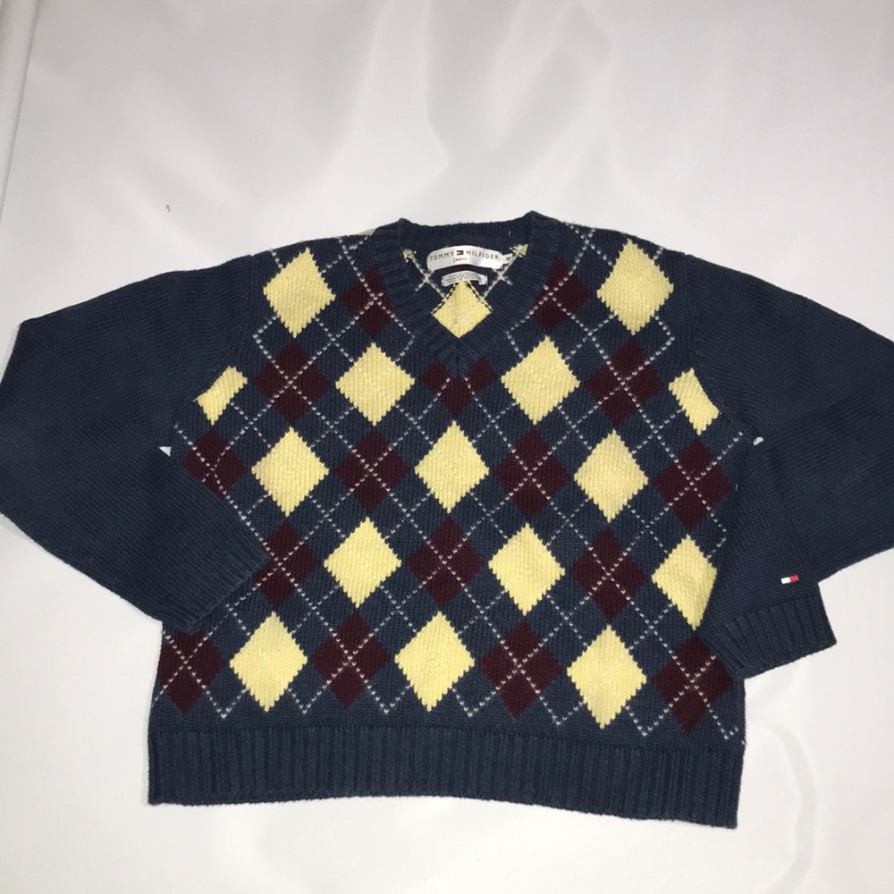 Tommy Hilfiger medium Argyle sweater Navy blue yellow crap